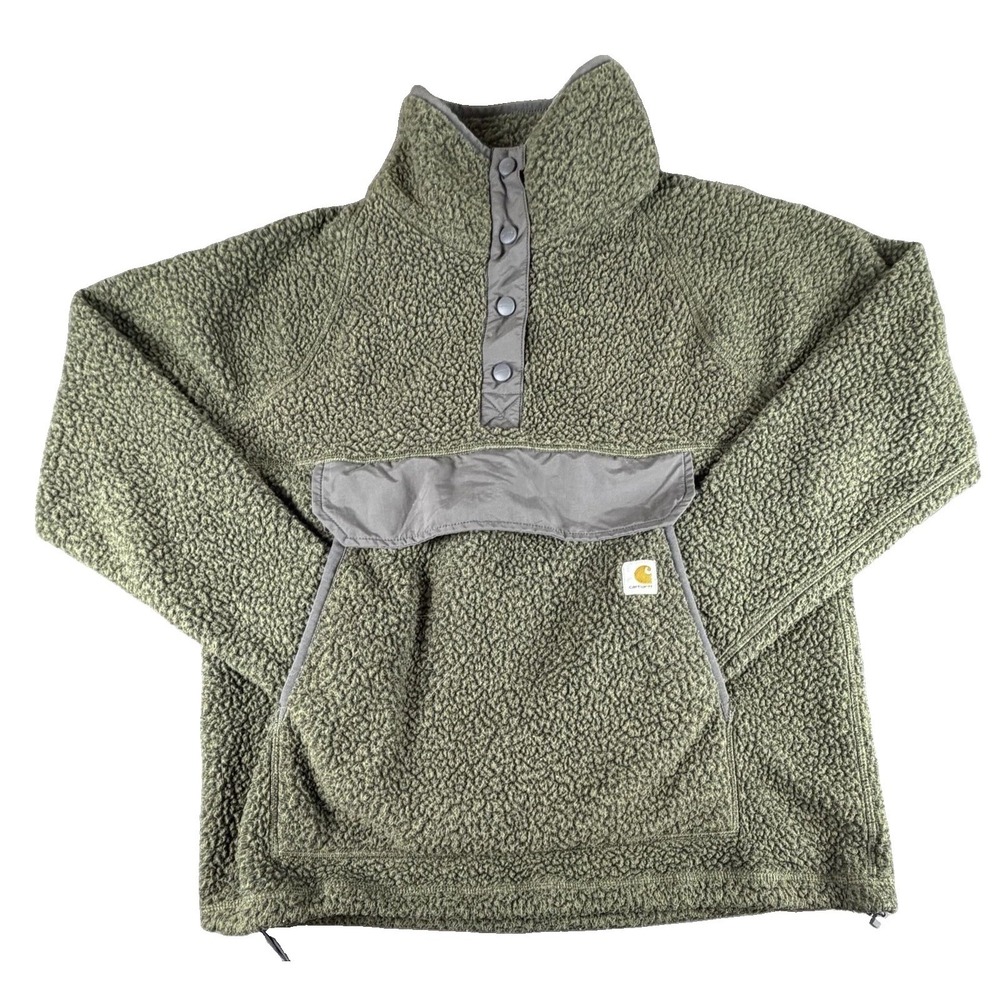 Carhartt Sweatshirt Youth Medium 8-10 Green Fleece Snap Pullover Kangaroo Pocket